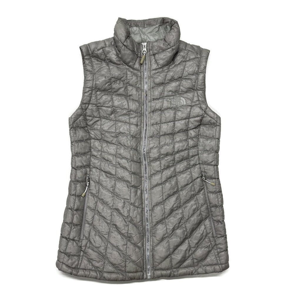 The North‎ Face Thermoball Vest Womens Small Gray Full Zip Lightweight Quilted
